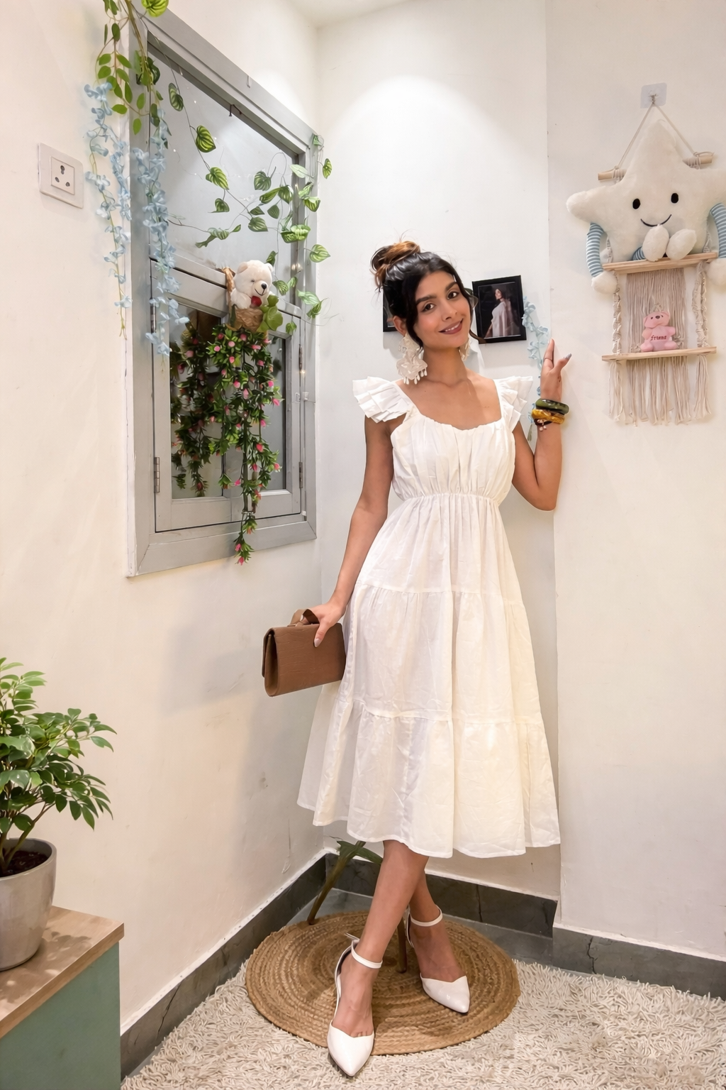 plunge sleeve summer midi dress