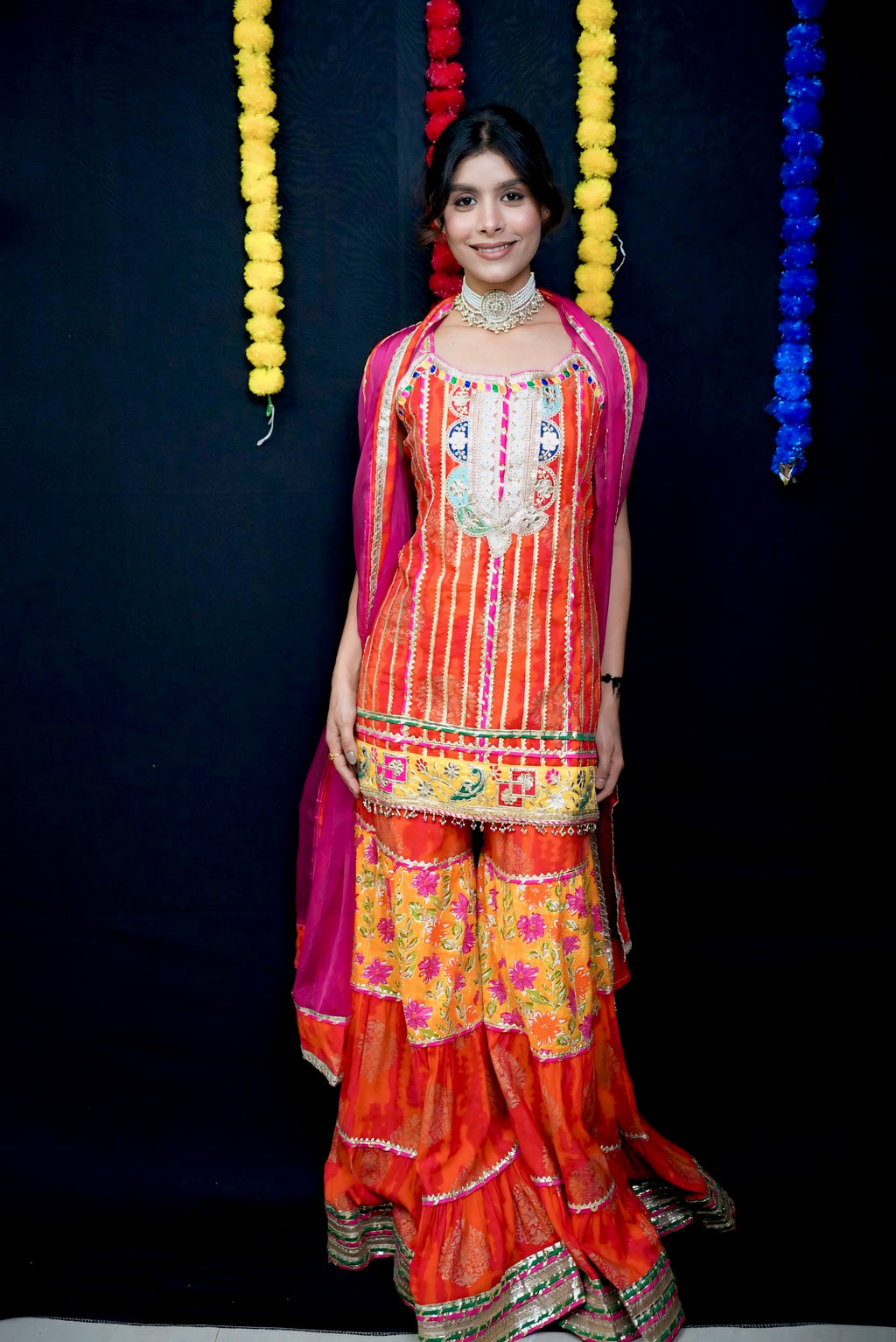 Orange golden gota sharara suit set #041004