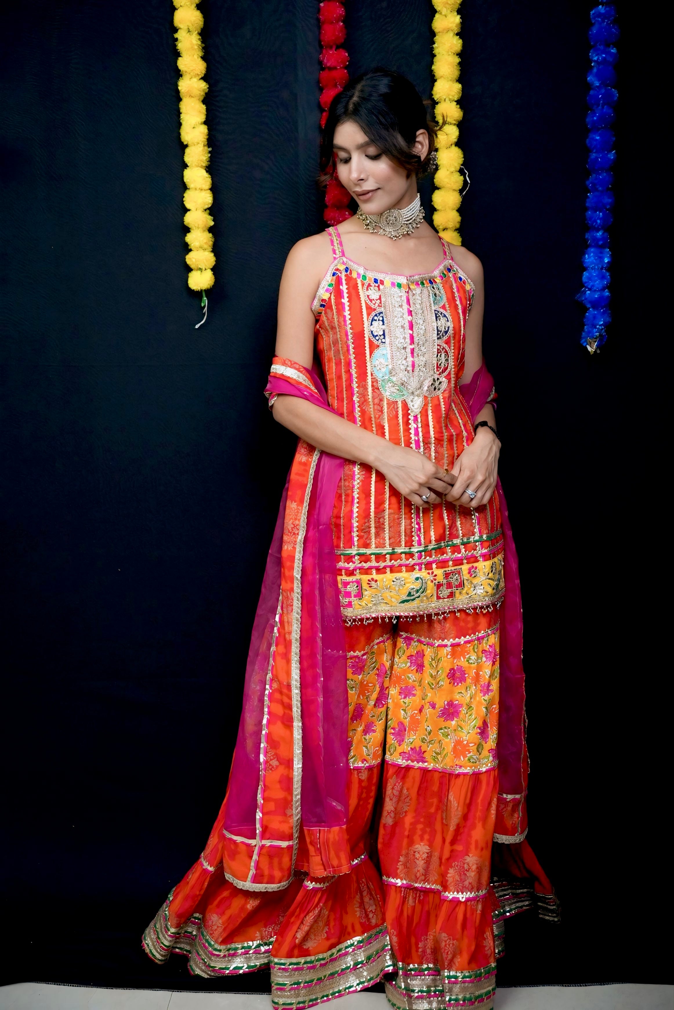 Orange golden gota sharara suit set #041004