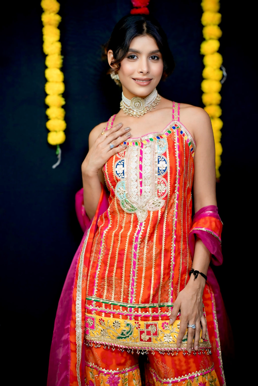 Orange golden gota sharara suit set #041004