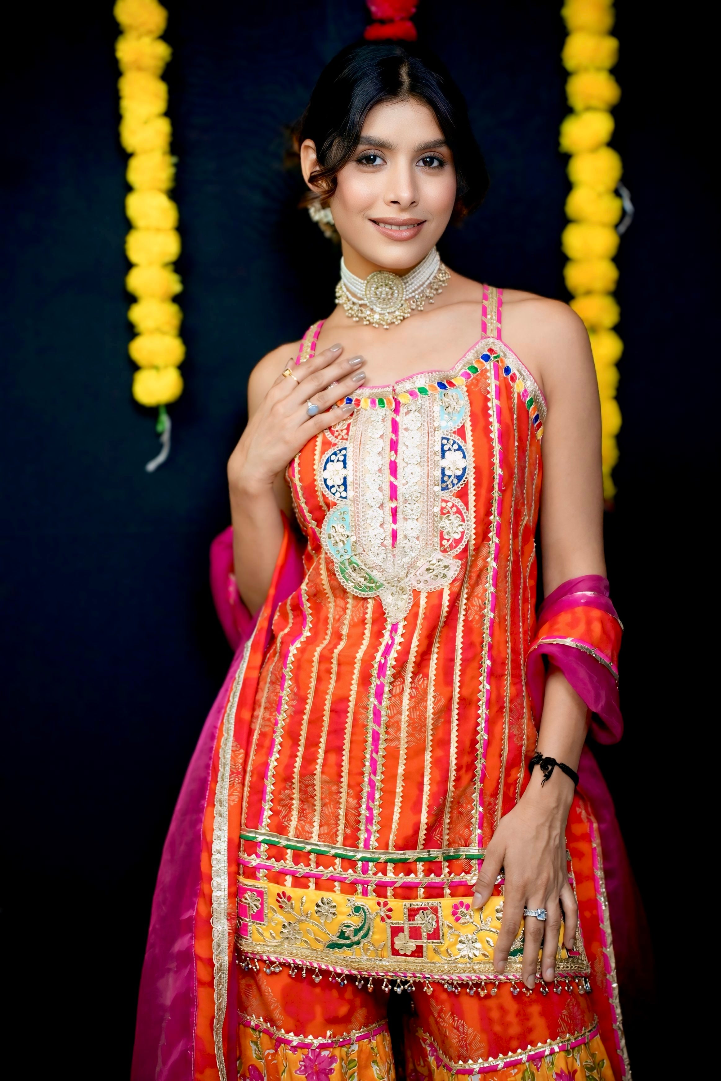 Orange golden gota sharara suit set #041004