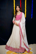 Pink and white embroidery Anarkali #051002