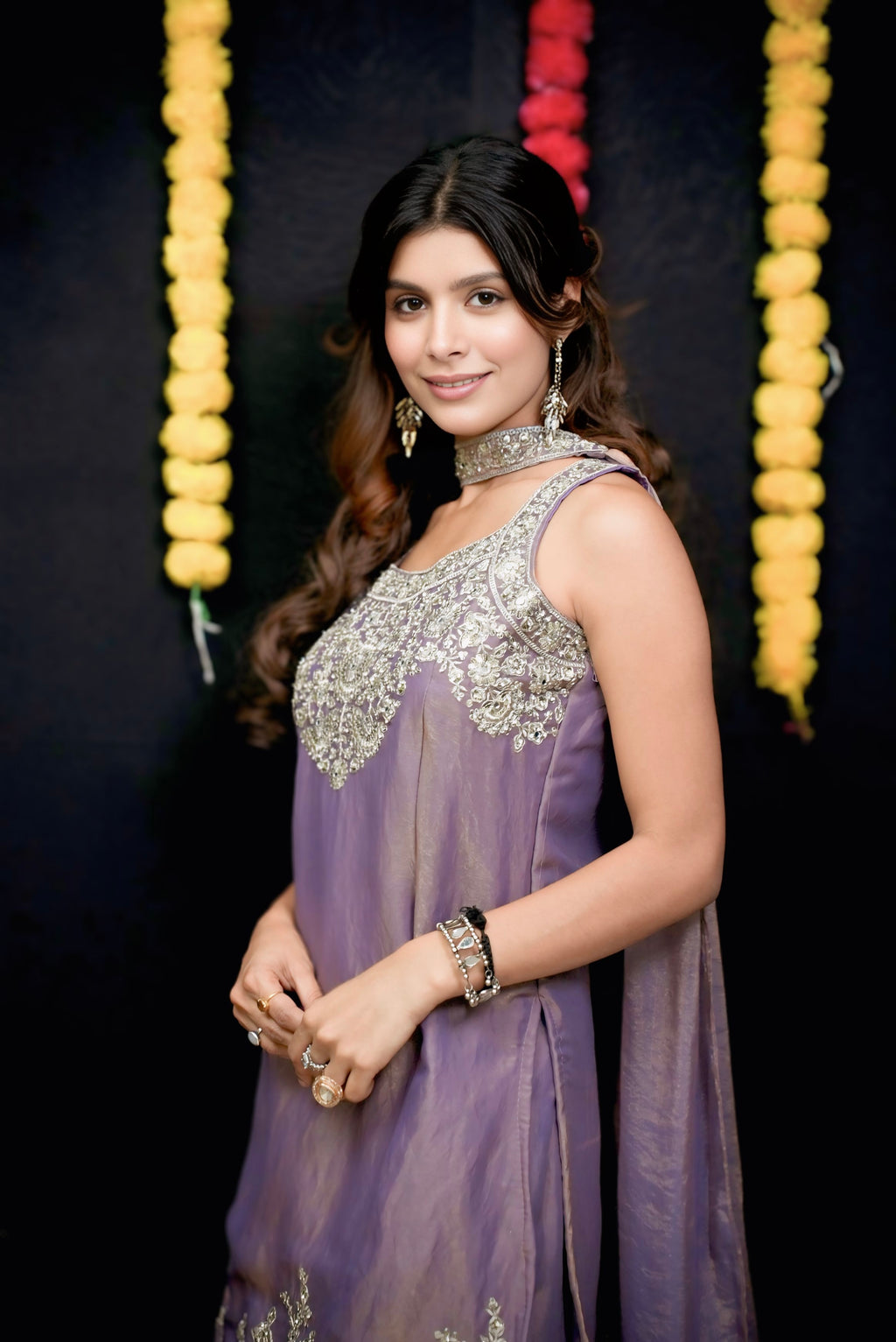 Purple shimmer embroidery festival suit set #051004