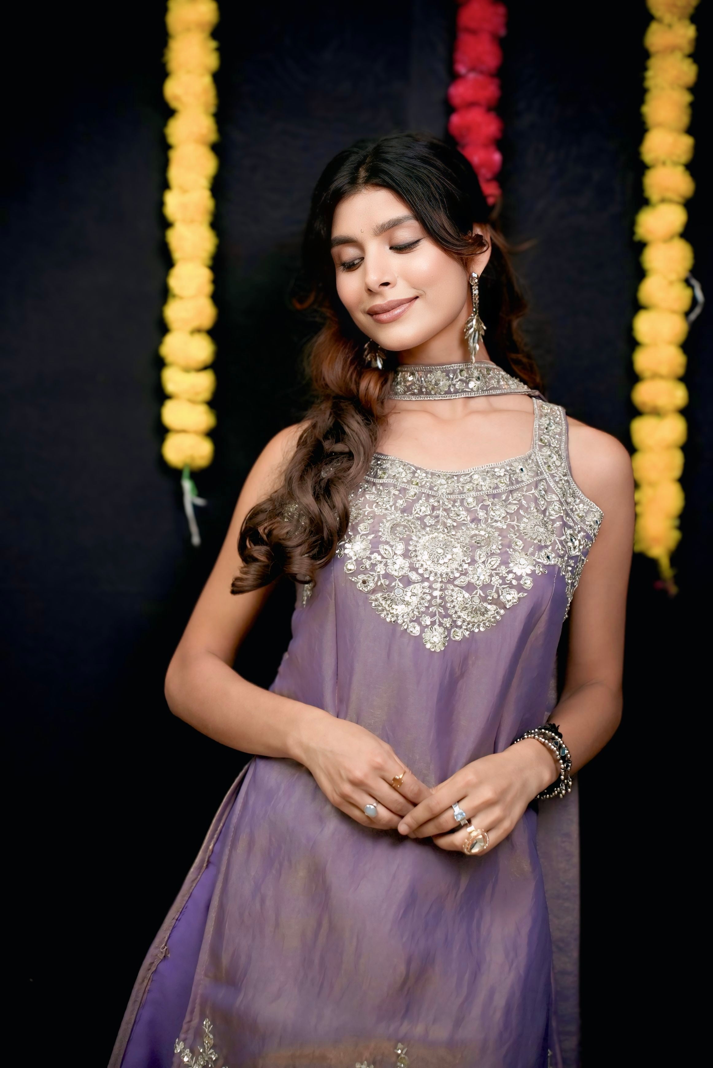 Purple shimmer embroidery festival suit set #051004