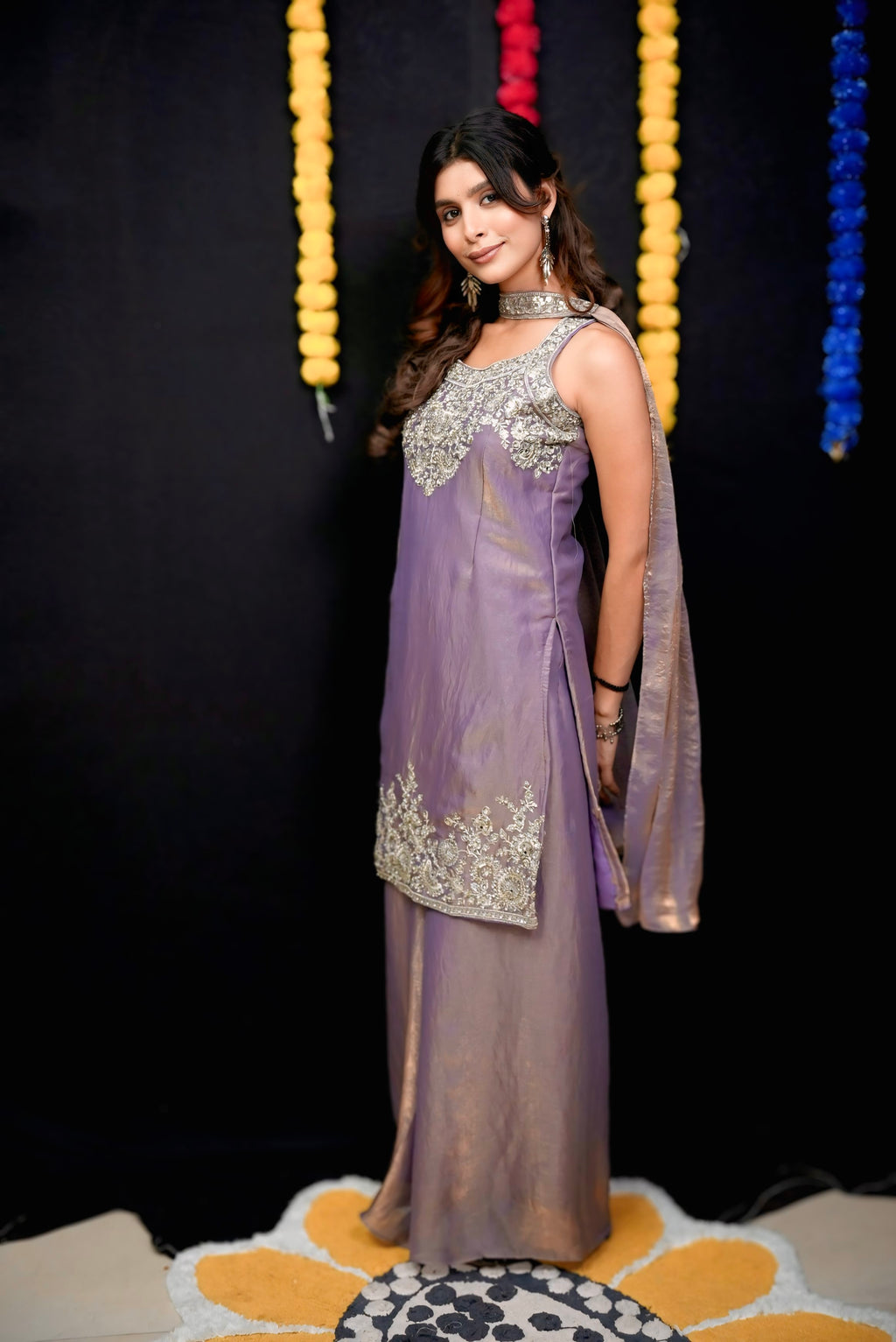 Purple shimmer embroidery festival suit set #051004