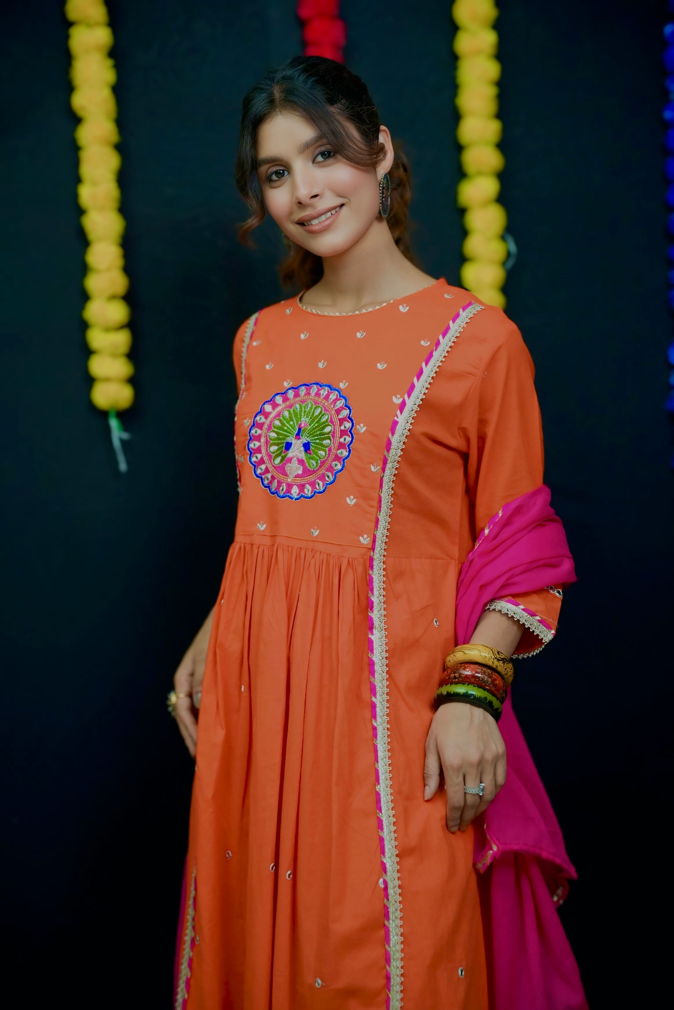 Orange anarkali A line suit set #051006