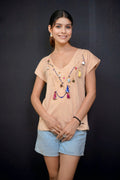 Beige embellished Tee #081001