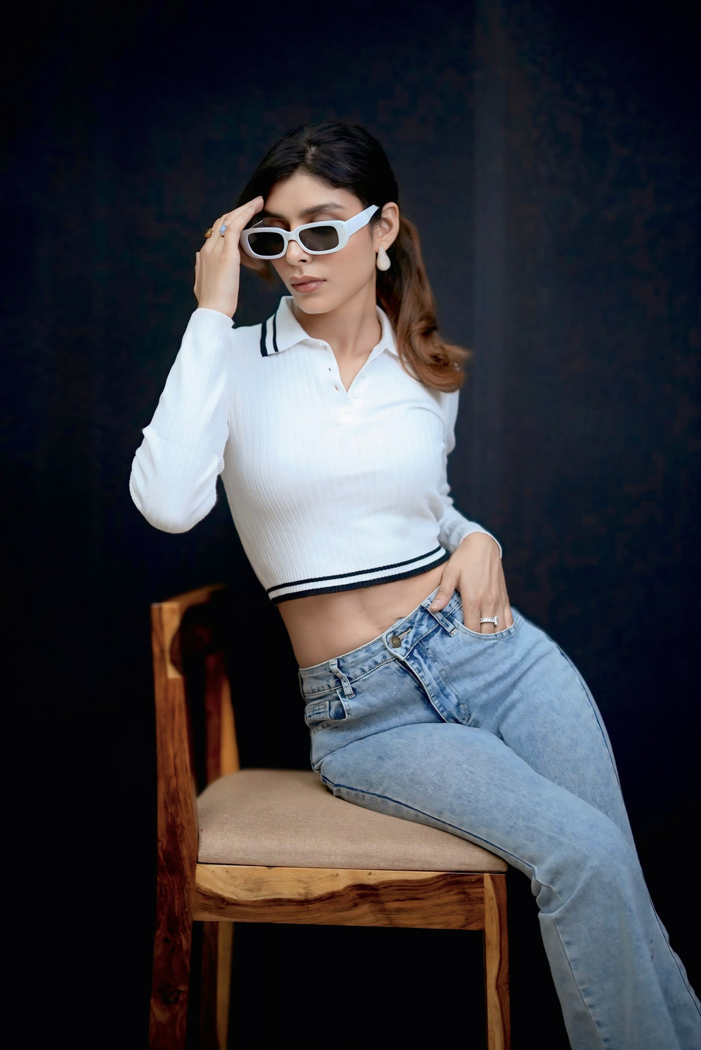 white stripe collar pre-winter Tee #081002