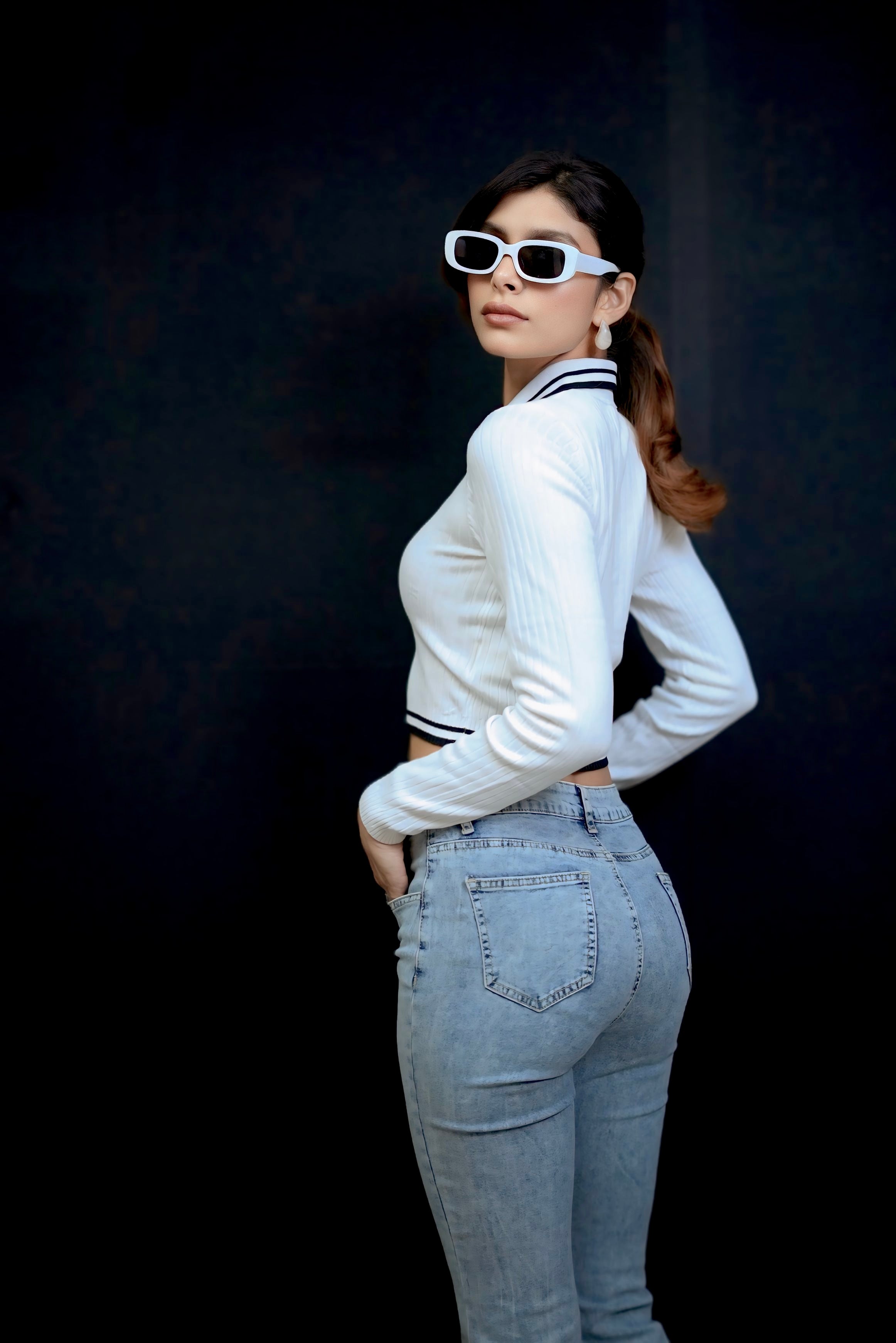 white stripe collar pre-winter Tee #081002