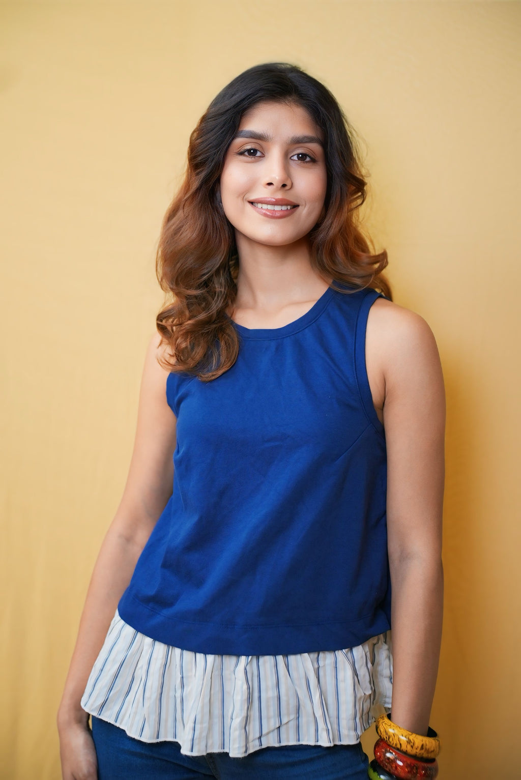 Blue and white back detailing top #210905