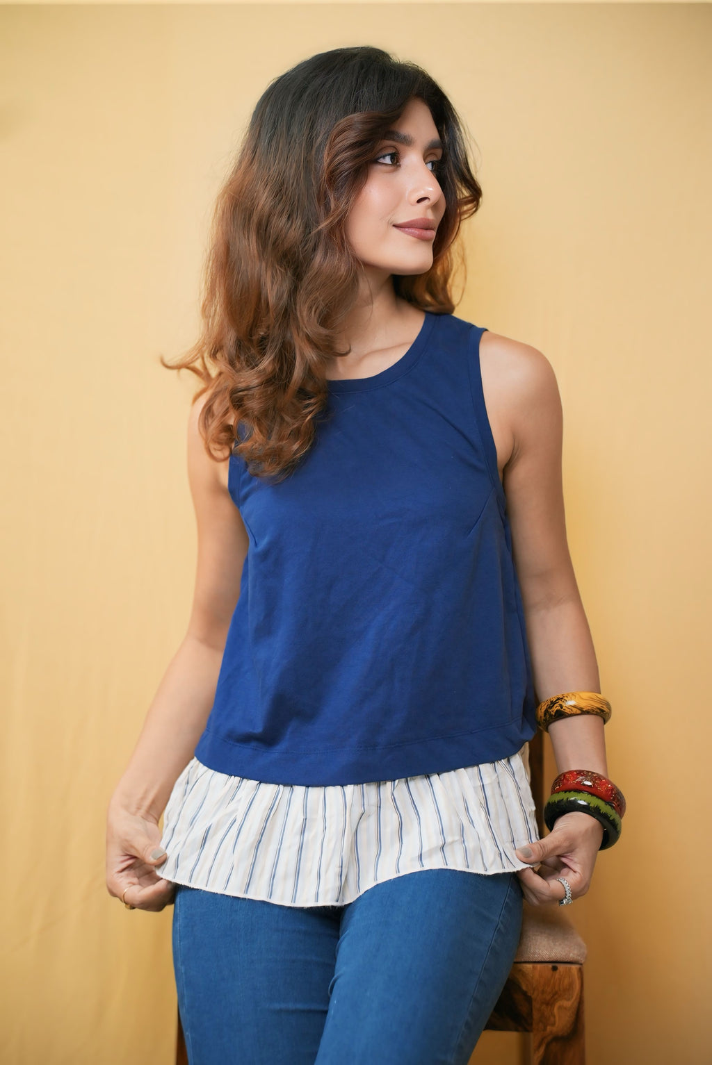 Blue and white back detailing top #210905