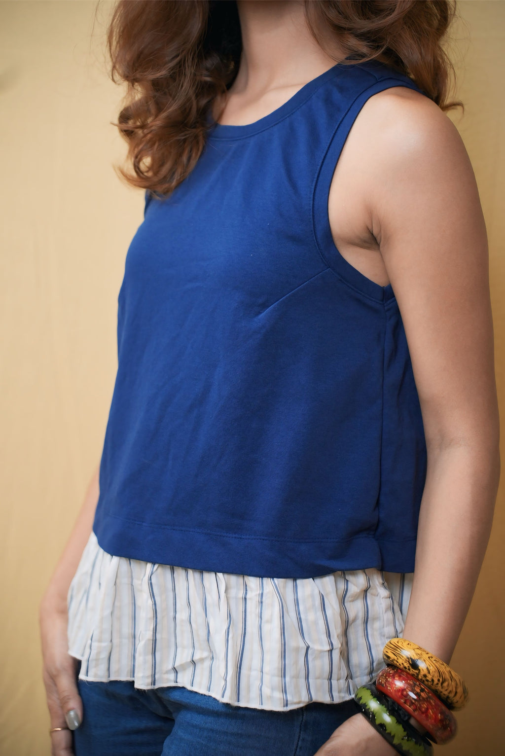 Blue and white back detailing top #210905