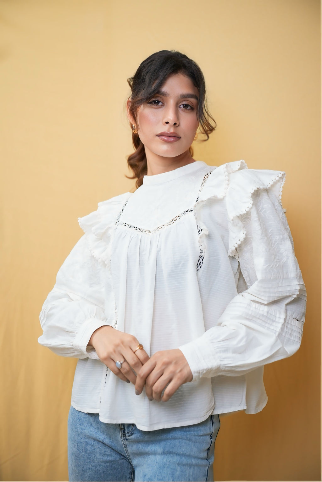 Off white full sleeve lace blouse #220901