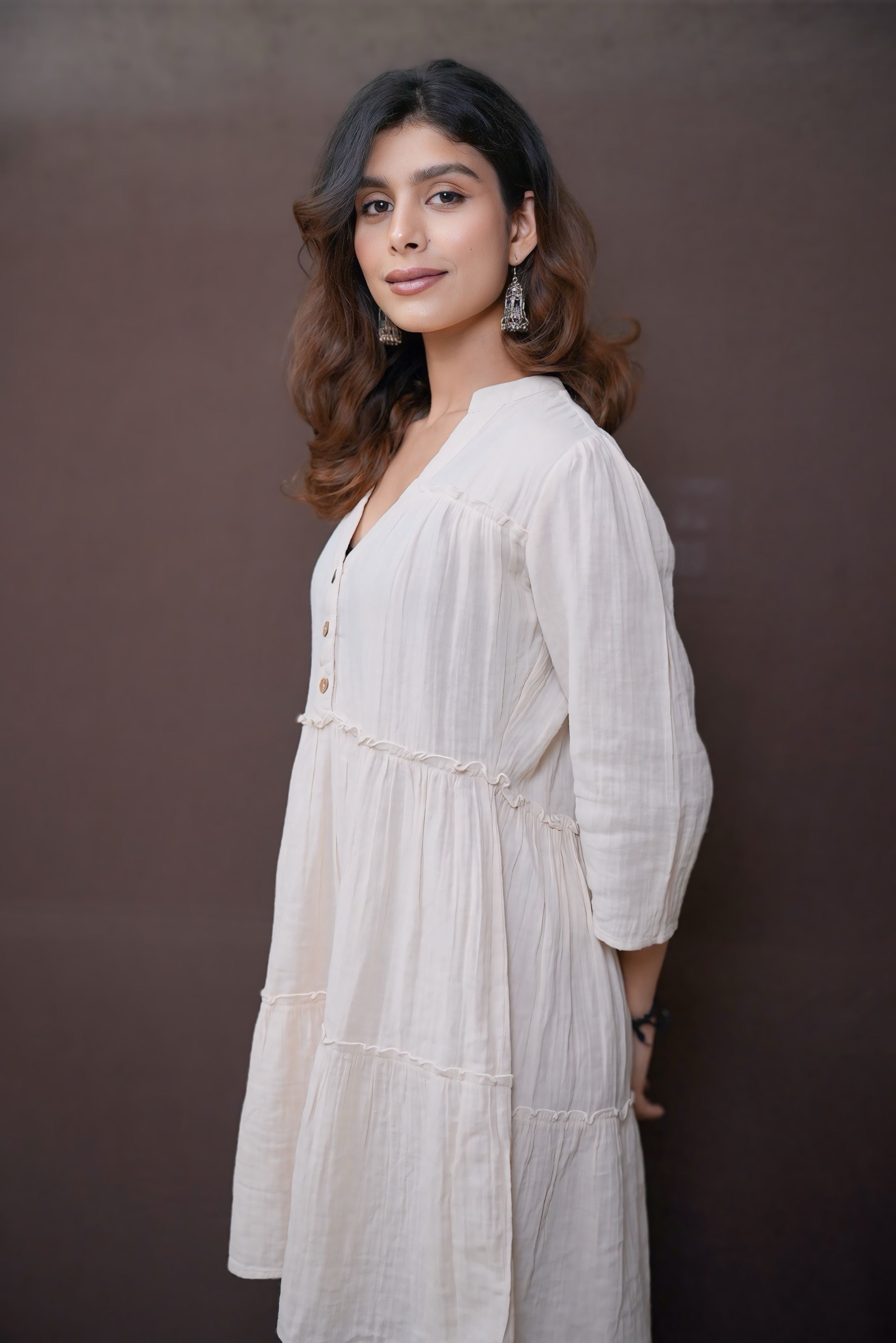 BEIGE COTTON BUTTON DOWN MINI DRESS #230903