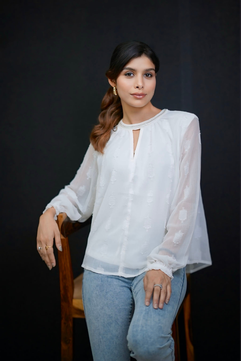 Off white pearl neck delicate top #290902