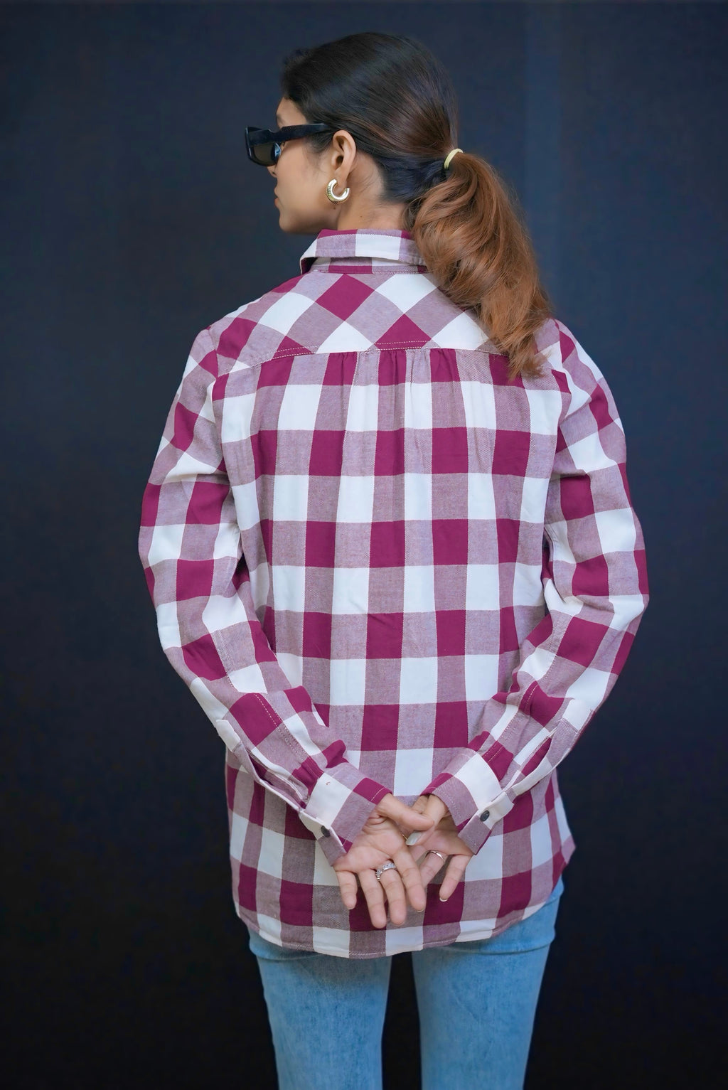 Burgendy and off white check shirt #290903