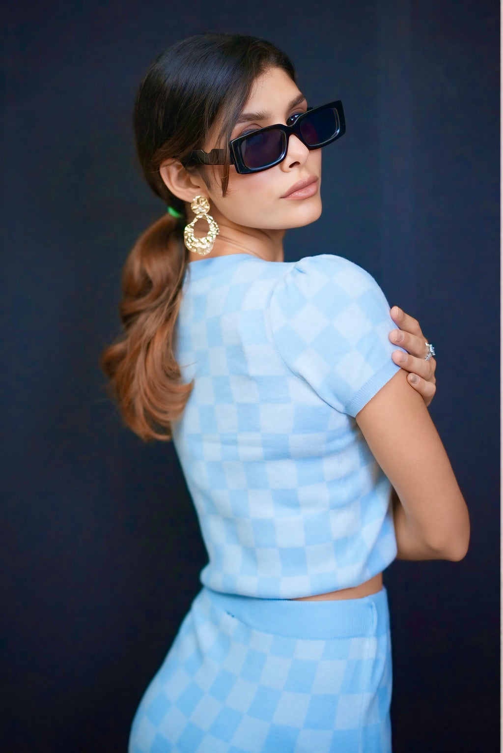 Powder blue winter skirt set #011003