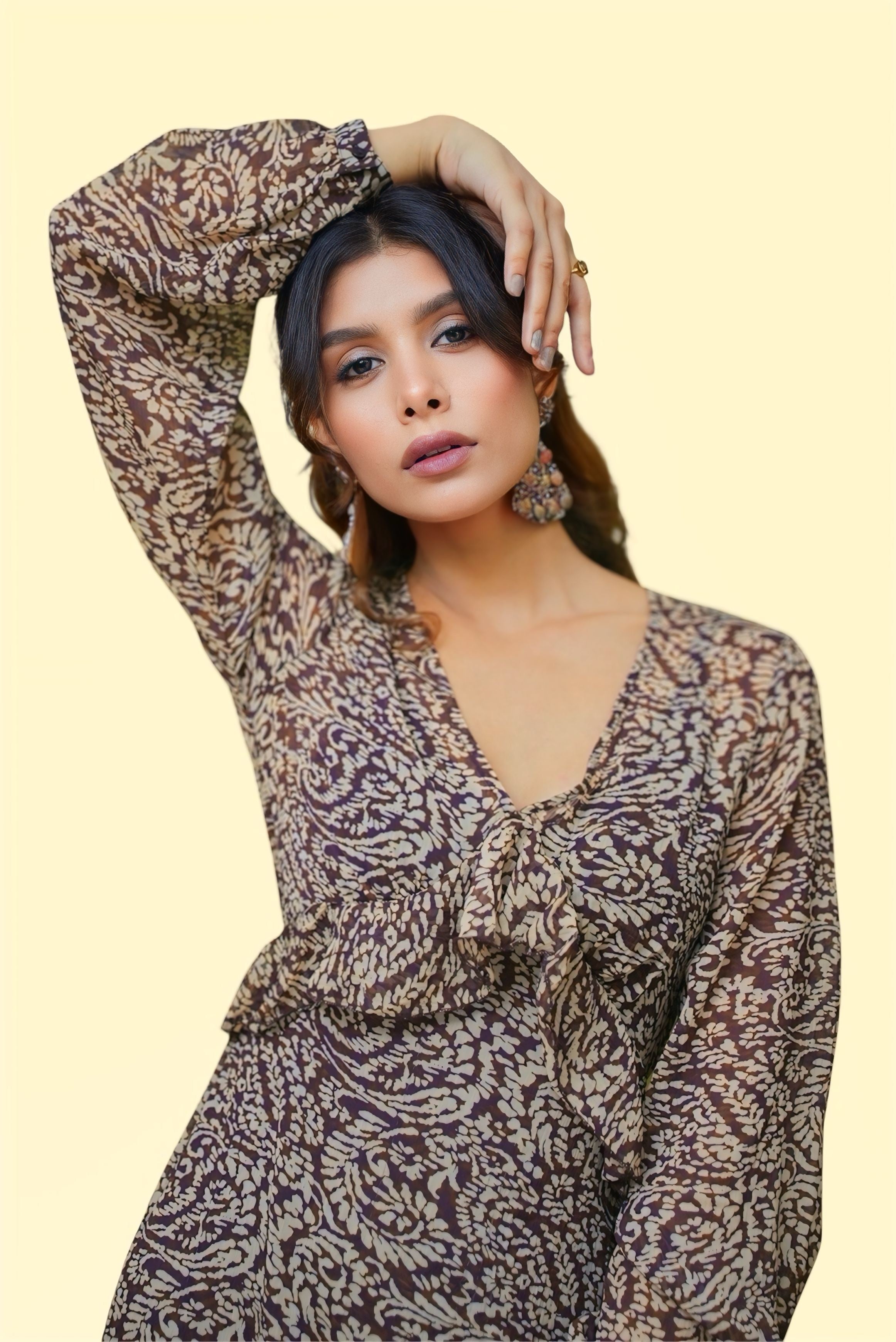 Mono print chiffon maxi dress #011004