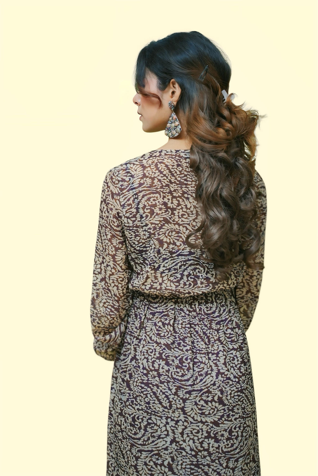 Mono print chiffon maxi dress #011004