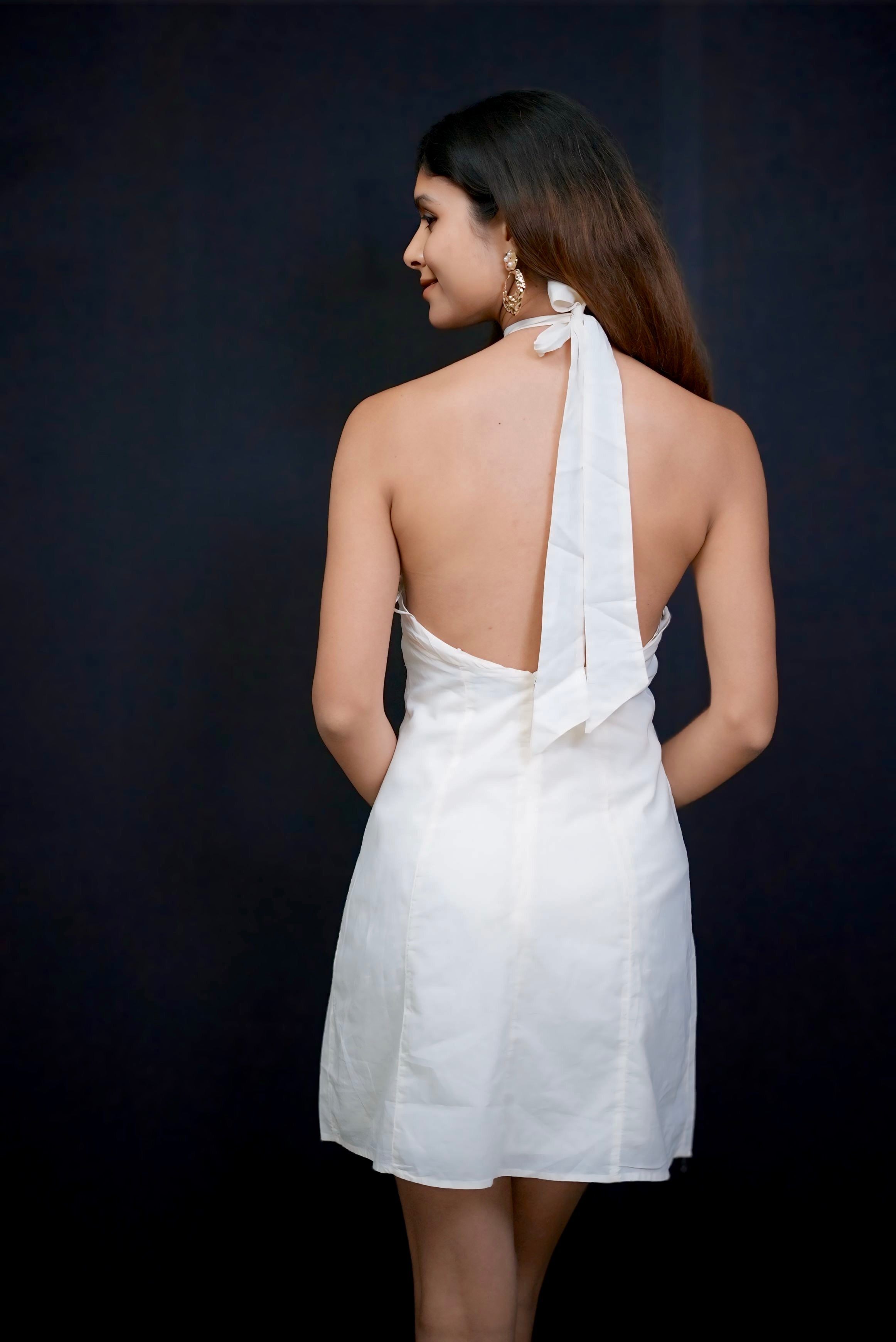 Pearl solid halter neck dress #011005