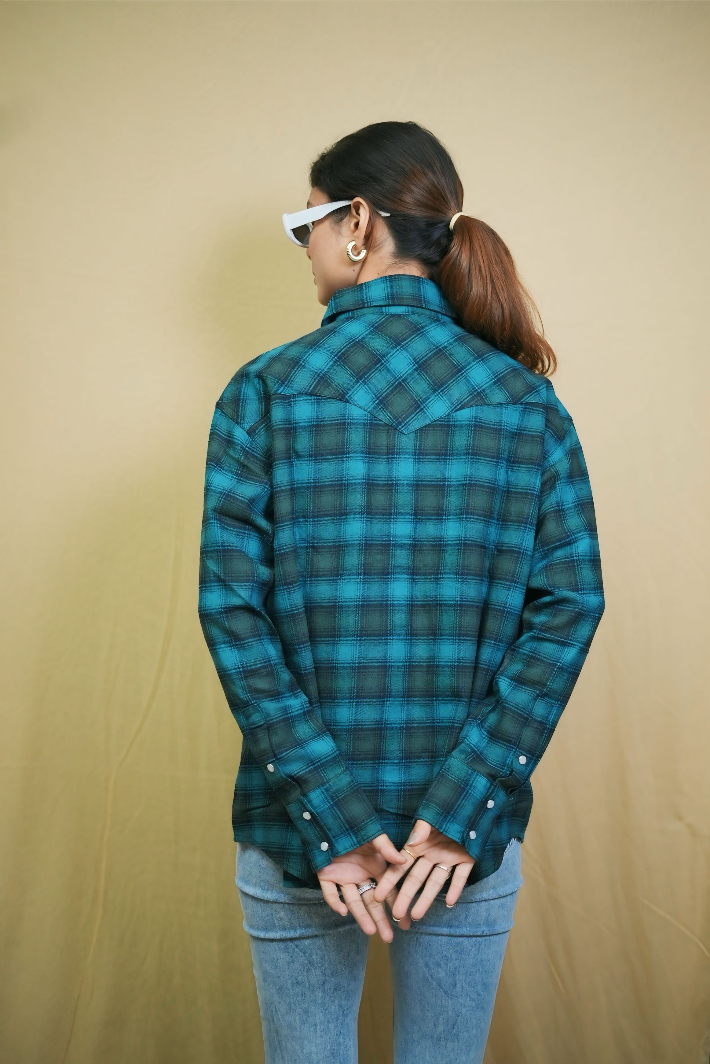 Turquoise check shirt #051001