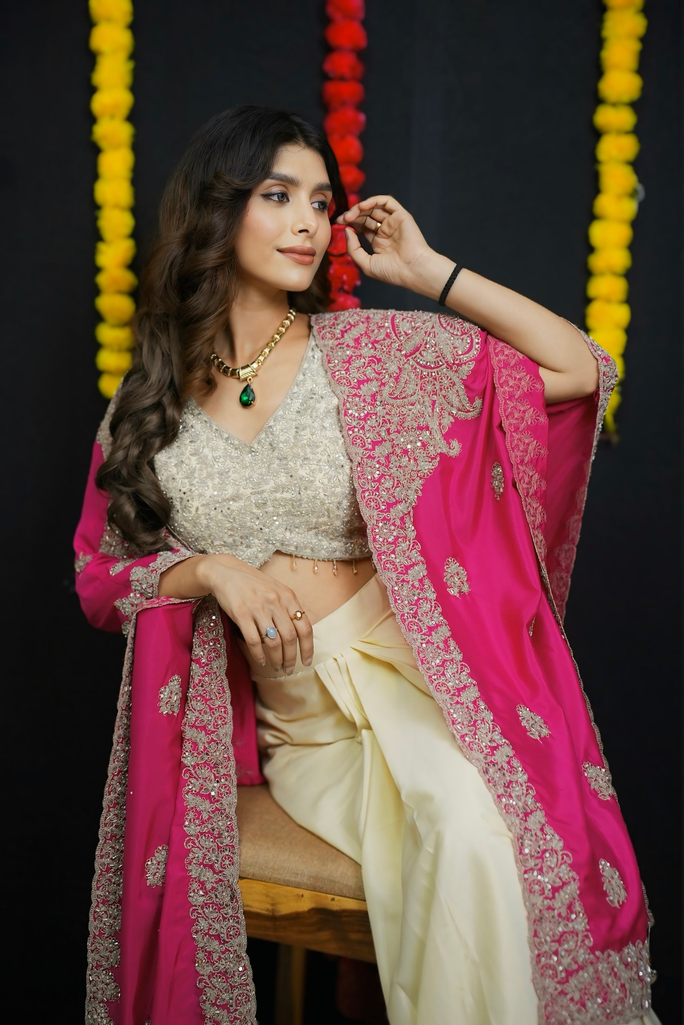 Pink & cream top and skirt set #041003