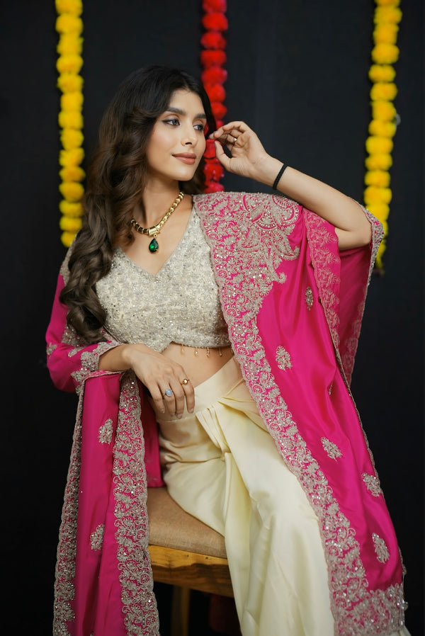 Pink & cream top and skirt set #041003