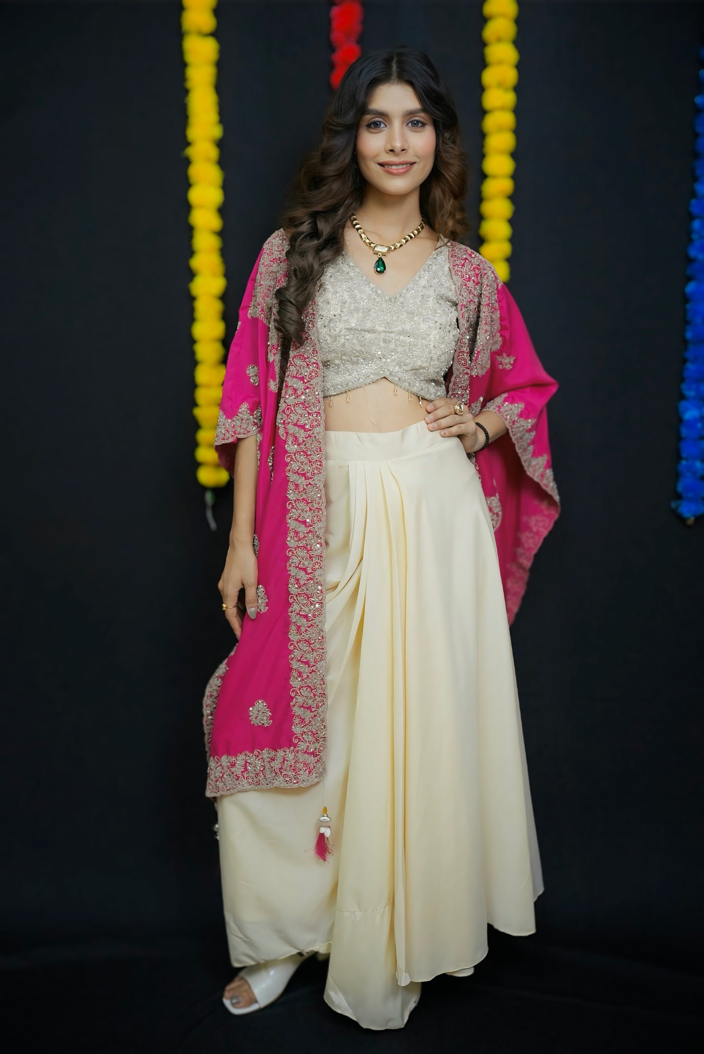 Pink & cream top and skirt set #041003