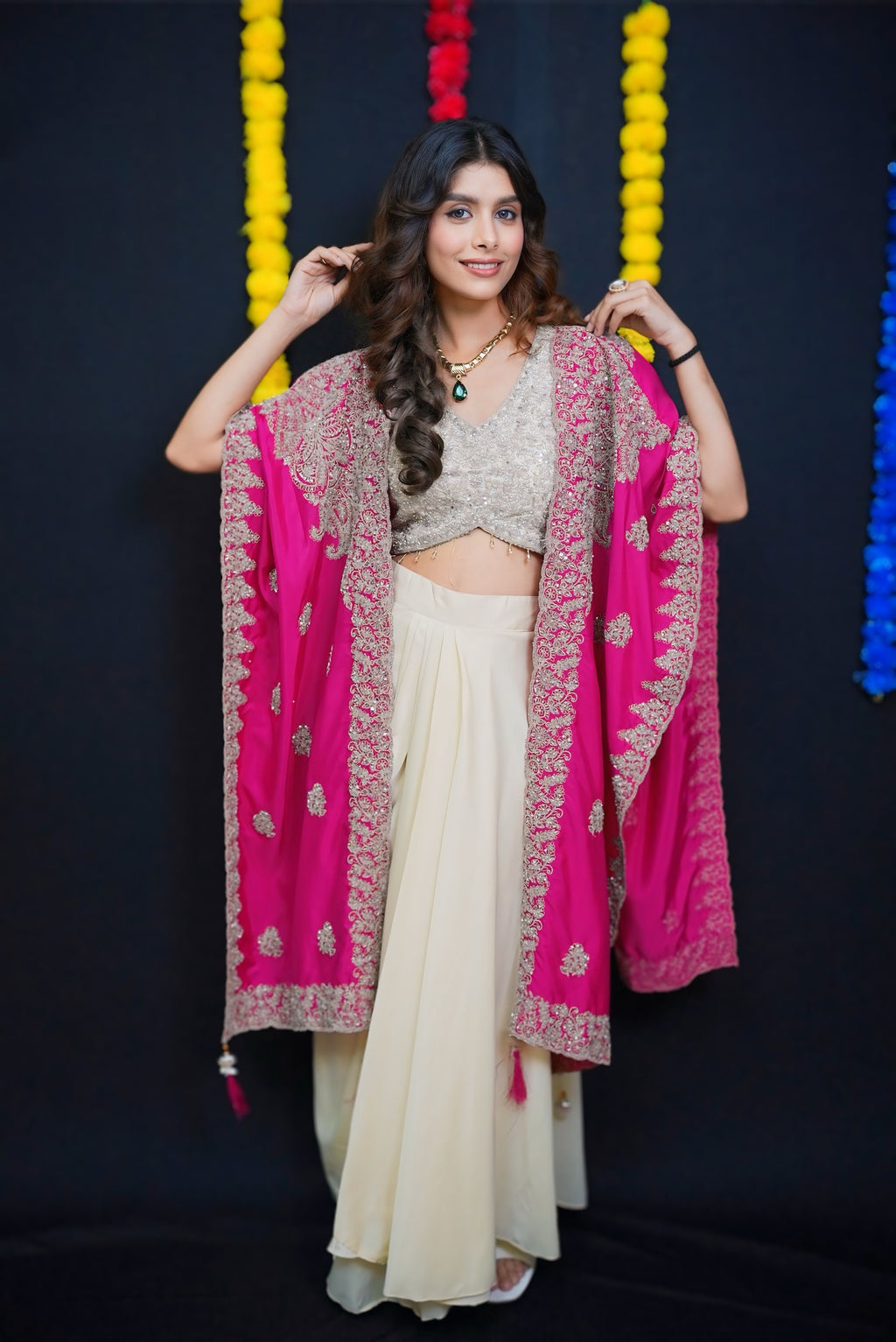 Pink & cream top and skirt set #041003