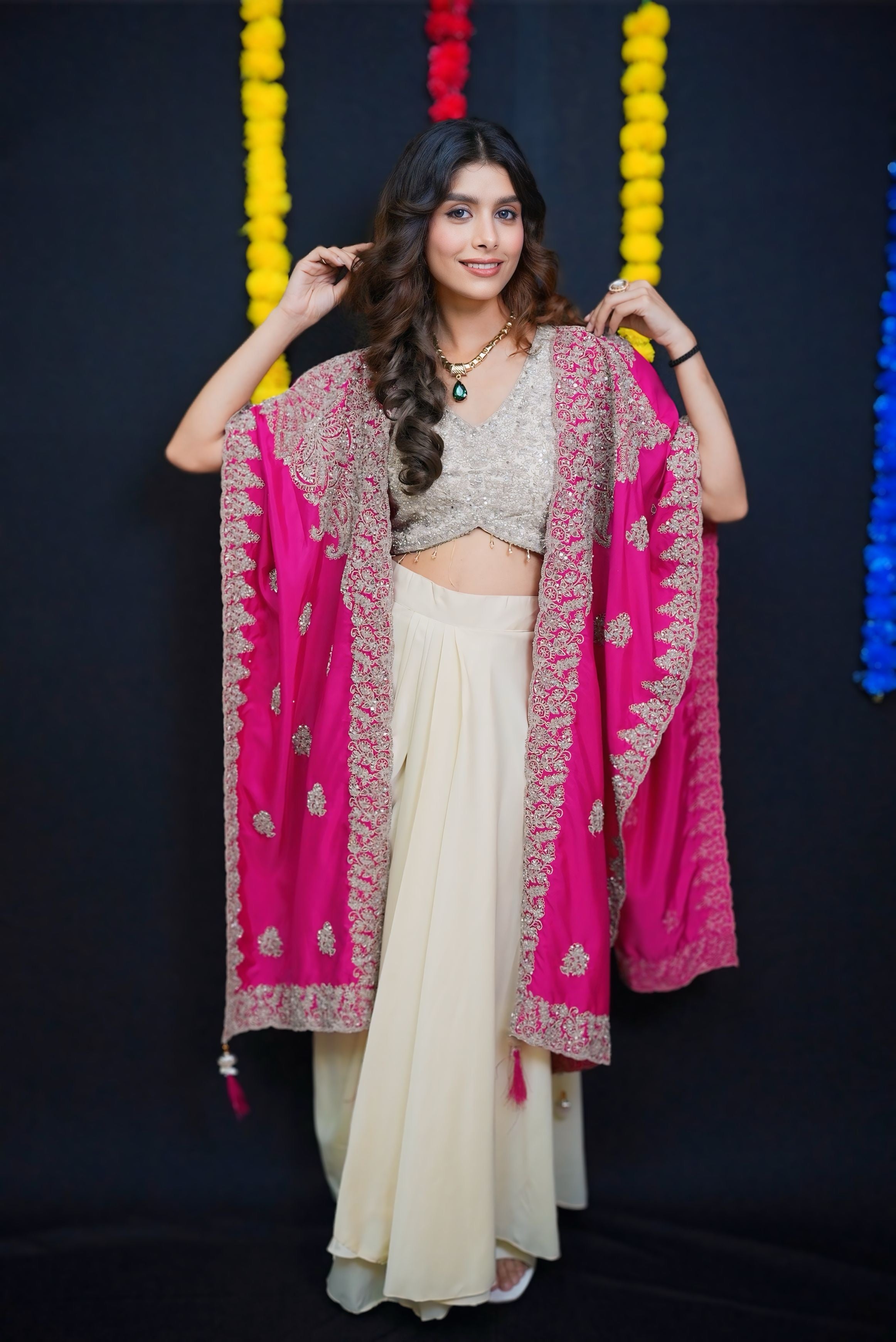 Pink & cream top and skirt set #041003