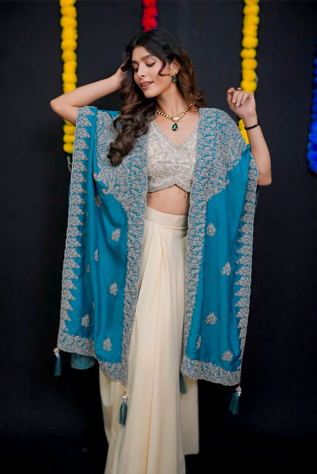 Turquoise & Cream skirt and top #041002