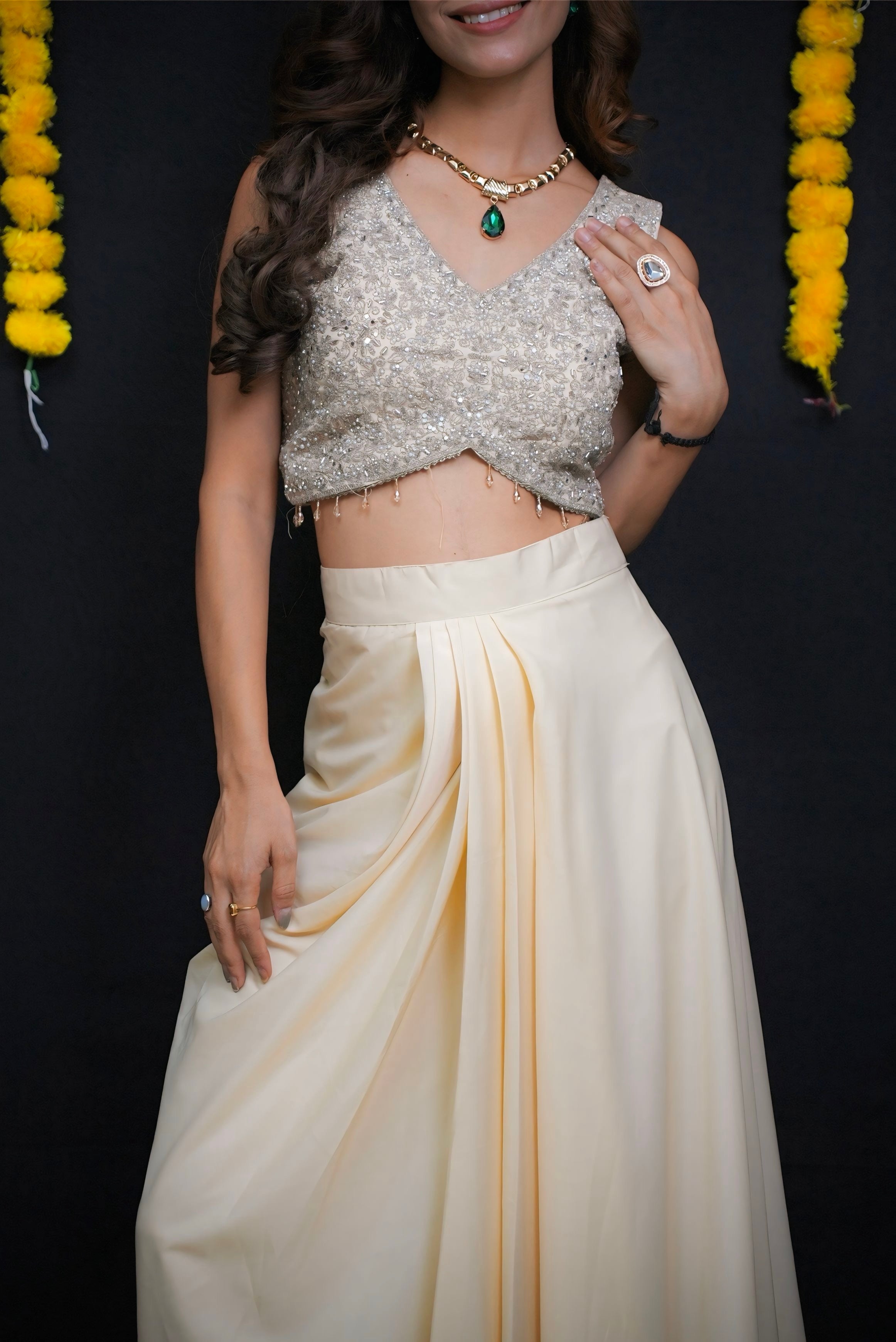 Turquoise & Cream skirt and top #041002