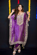 Purple mirror work kaftan set #041007