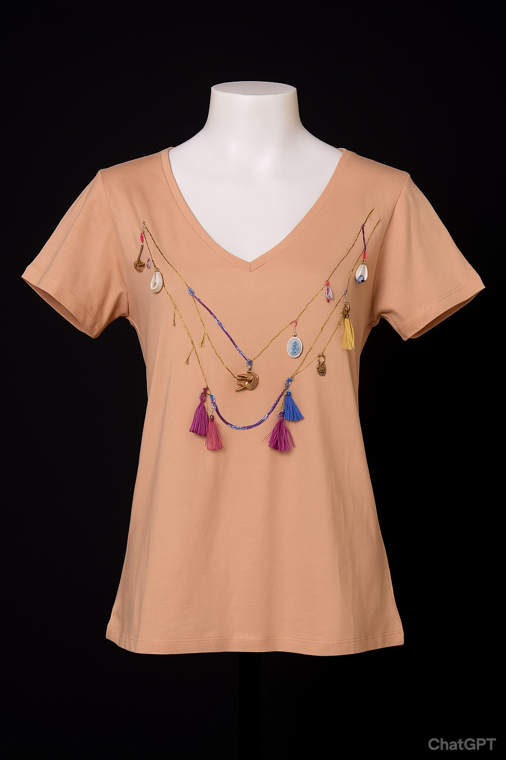 Beige embellished Tee #081001