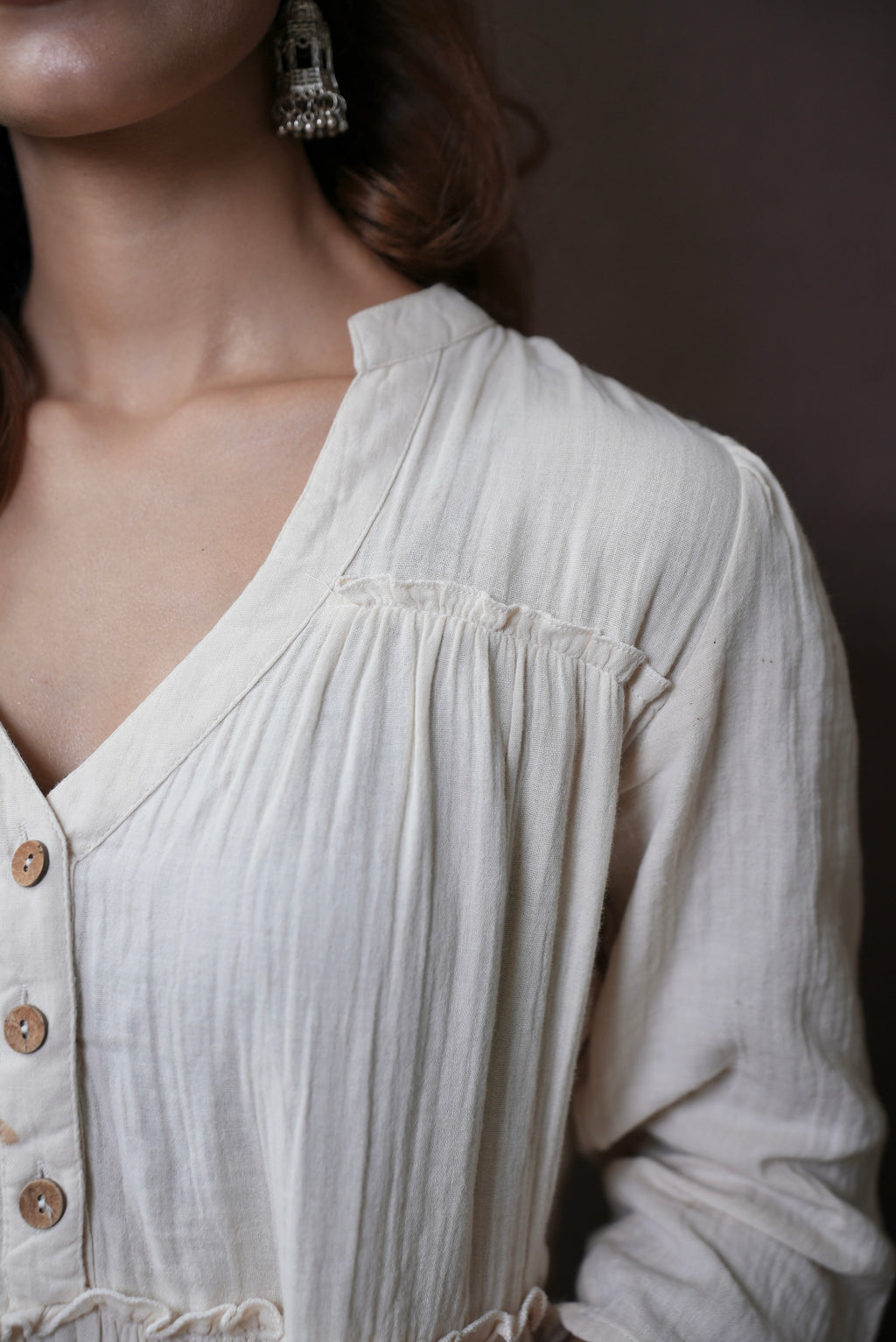 BEIGE COTTON BUTTON DOWN MINI DRESS #230903