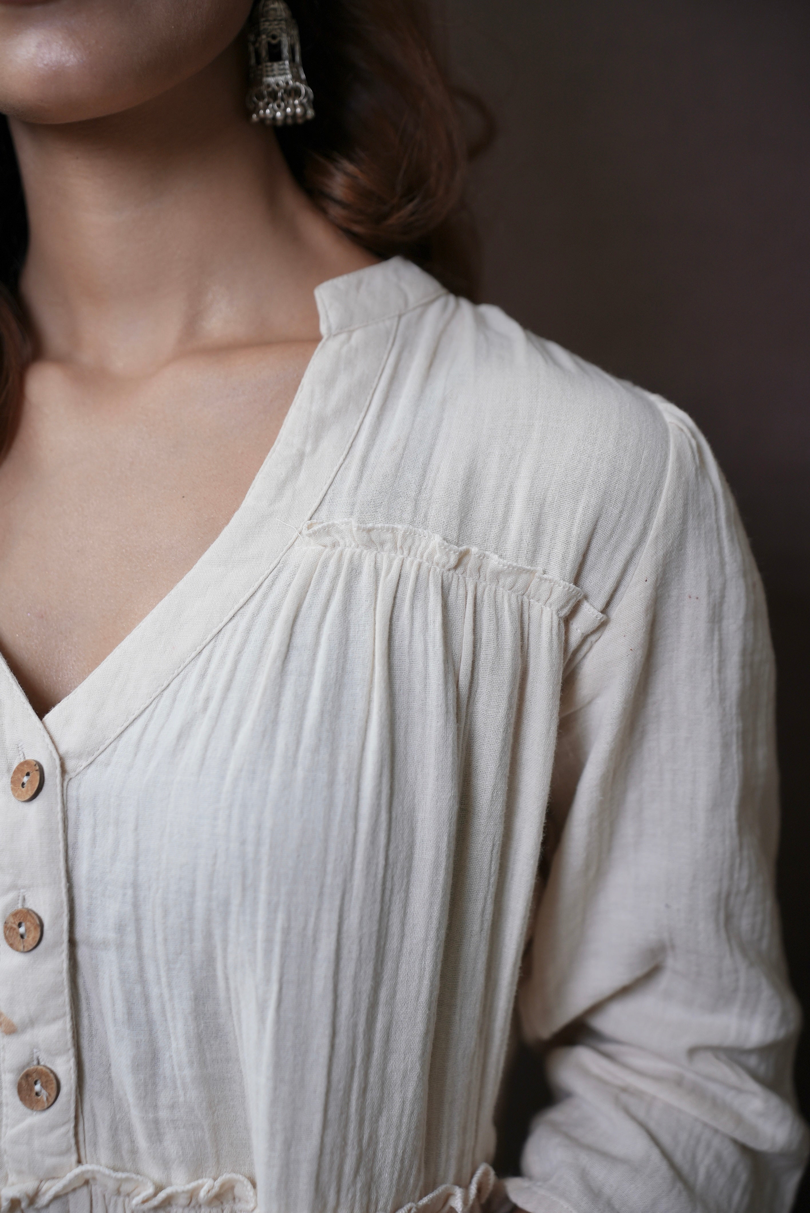 BEIGE COTTON BUTTON DOWN MINI DRESS #230903