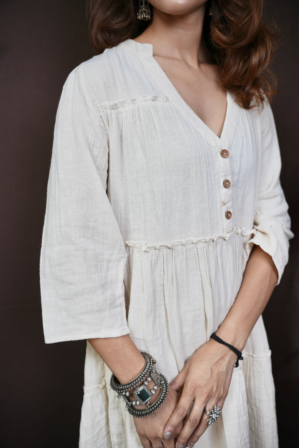 BEIGE COTTON BUTTON DOWN MINI DRESS #230903