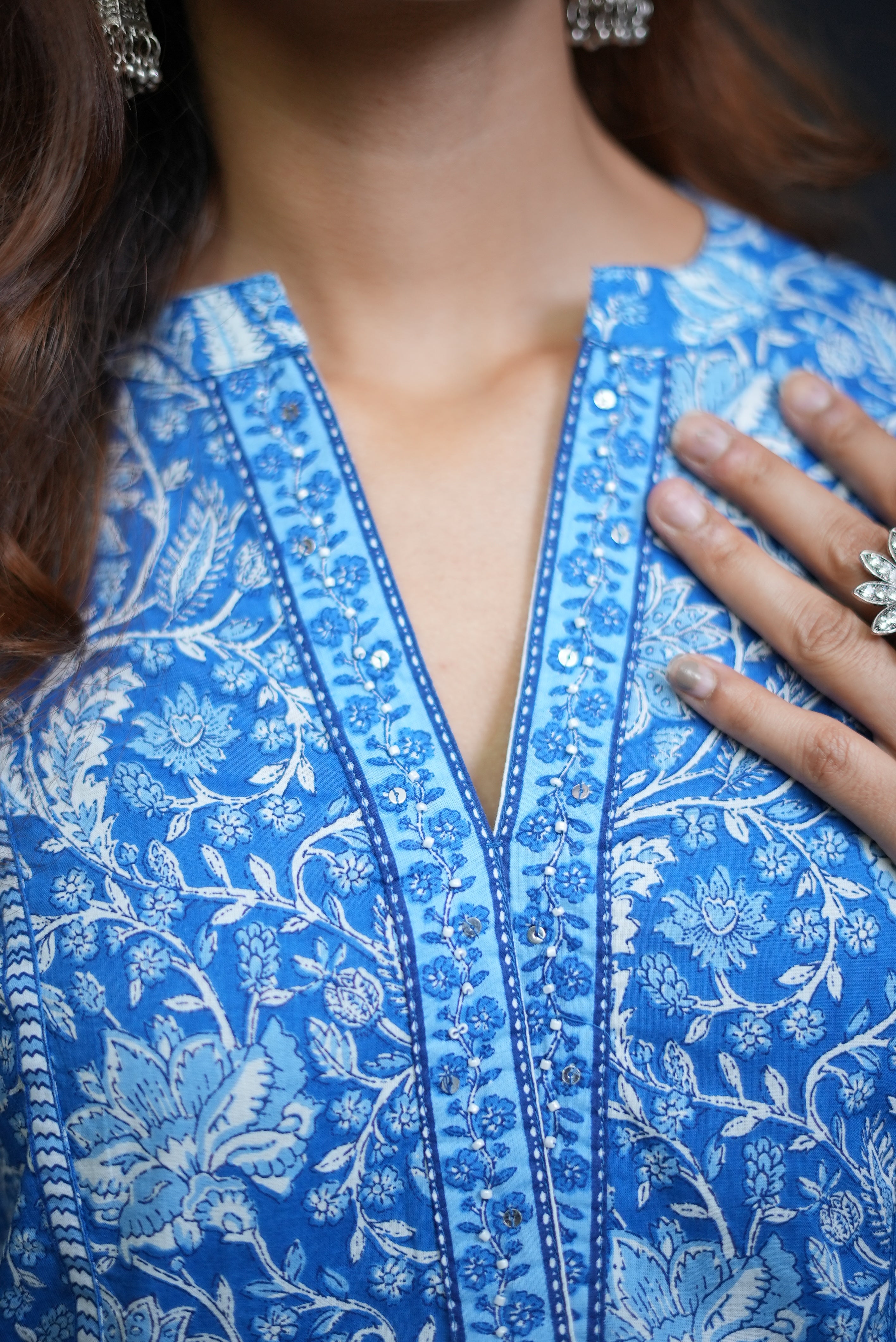 Blue floral cotton Indian top #280903