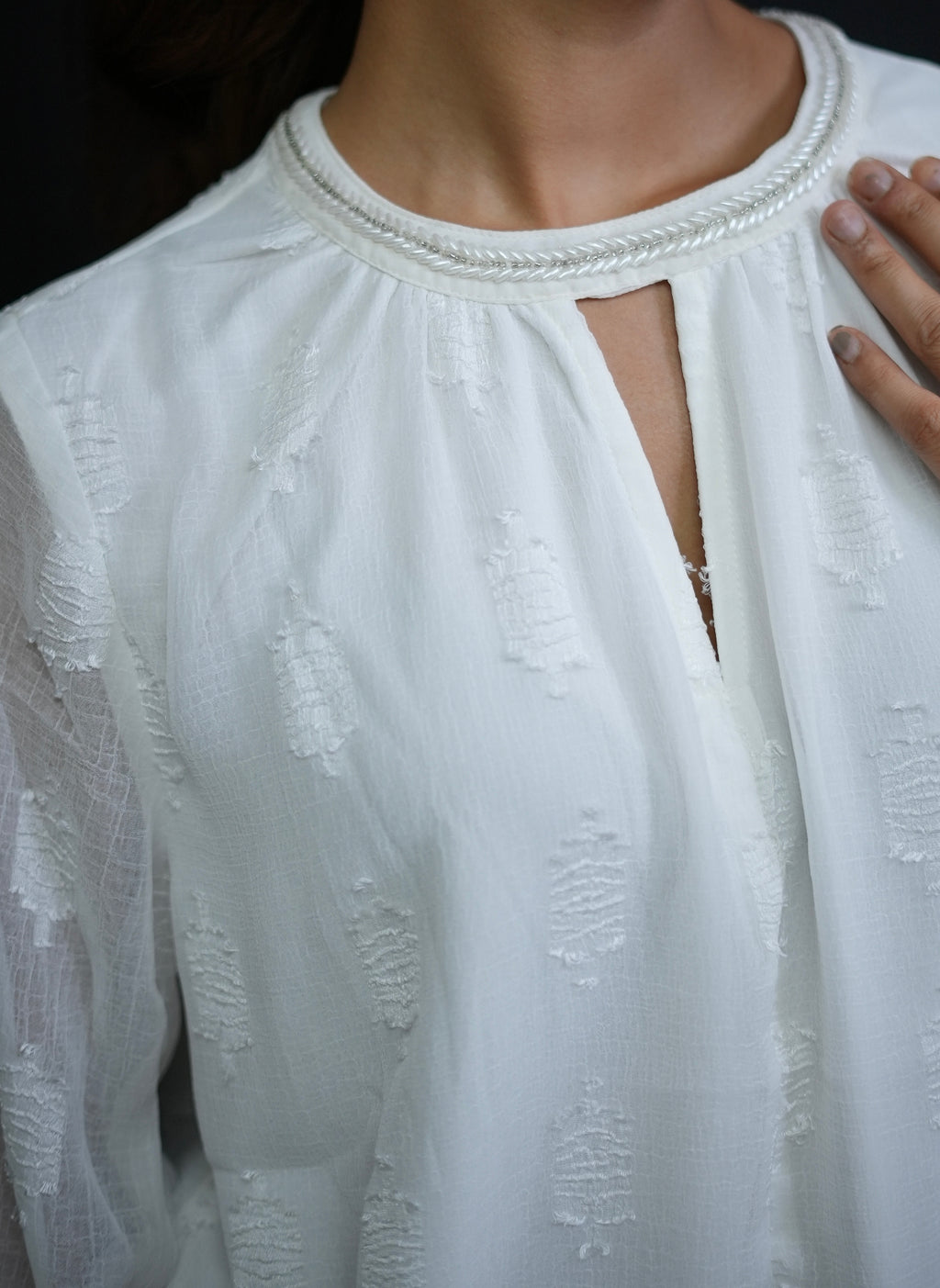 Off white pearl neck delicate top #290902