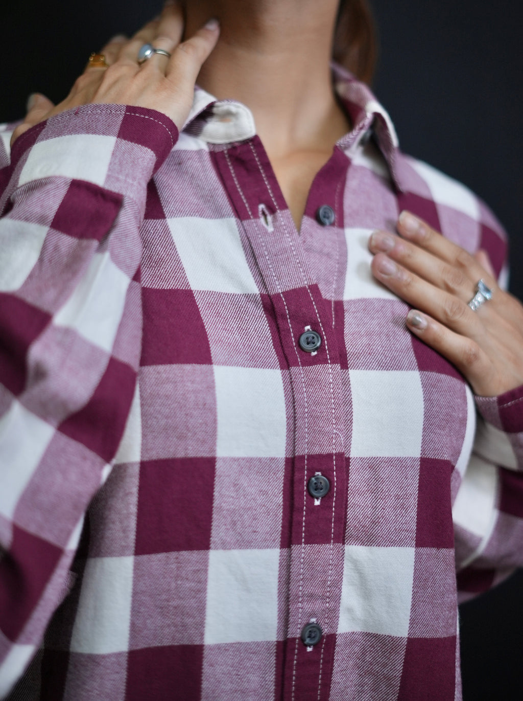 Burgendy and off white check shirt #290903