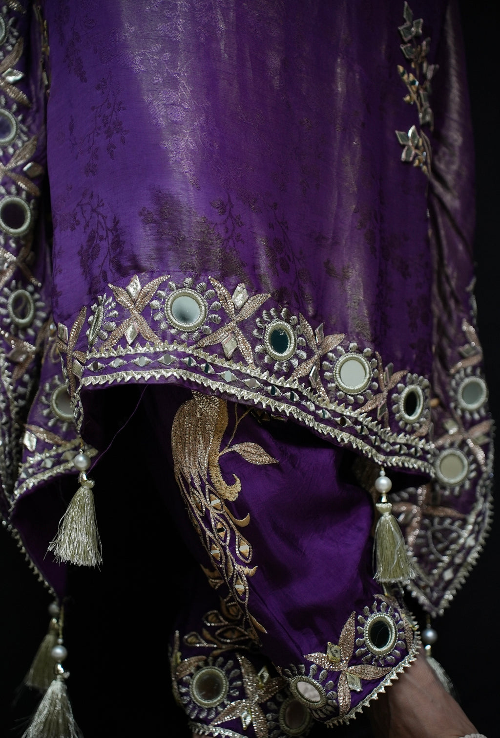 Purple mirror work kaftan set #041007