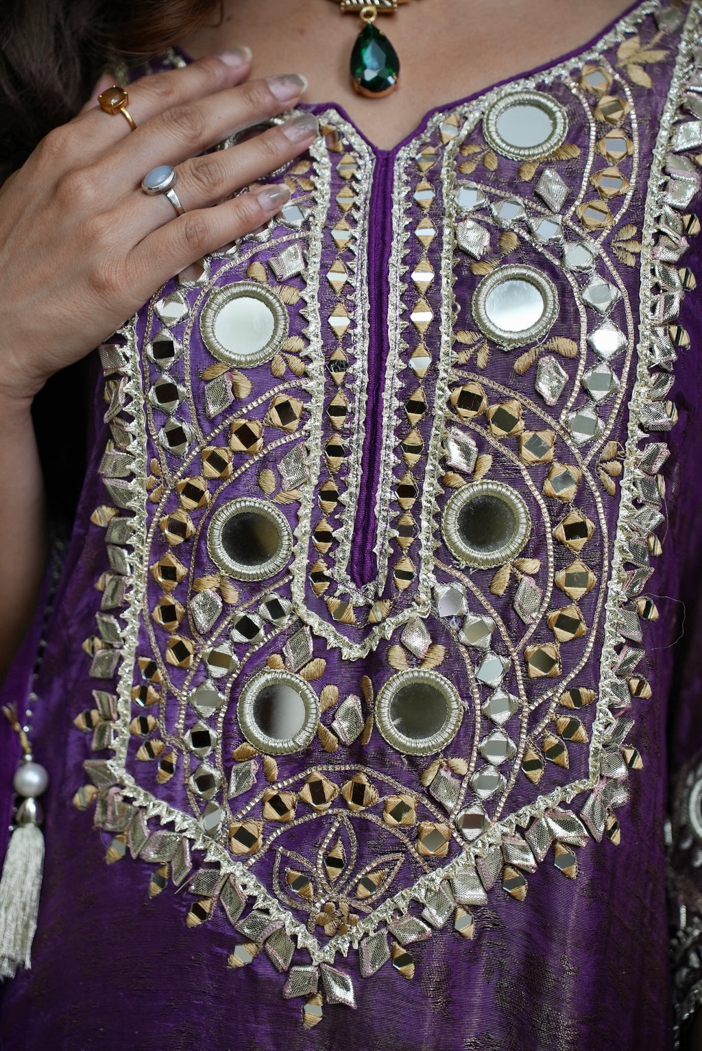 Purple mirror work kaftan set #041007