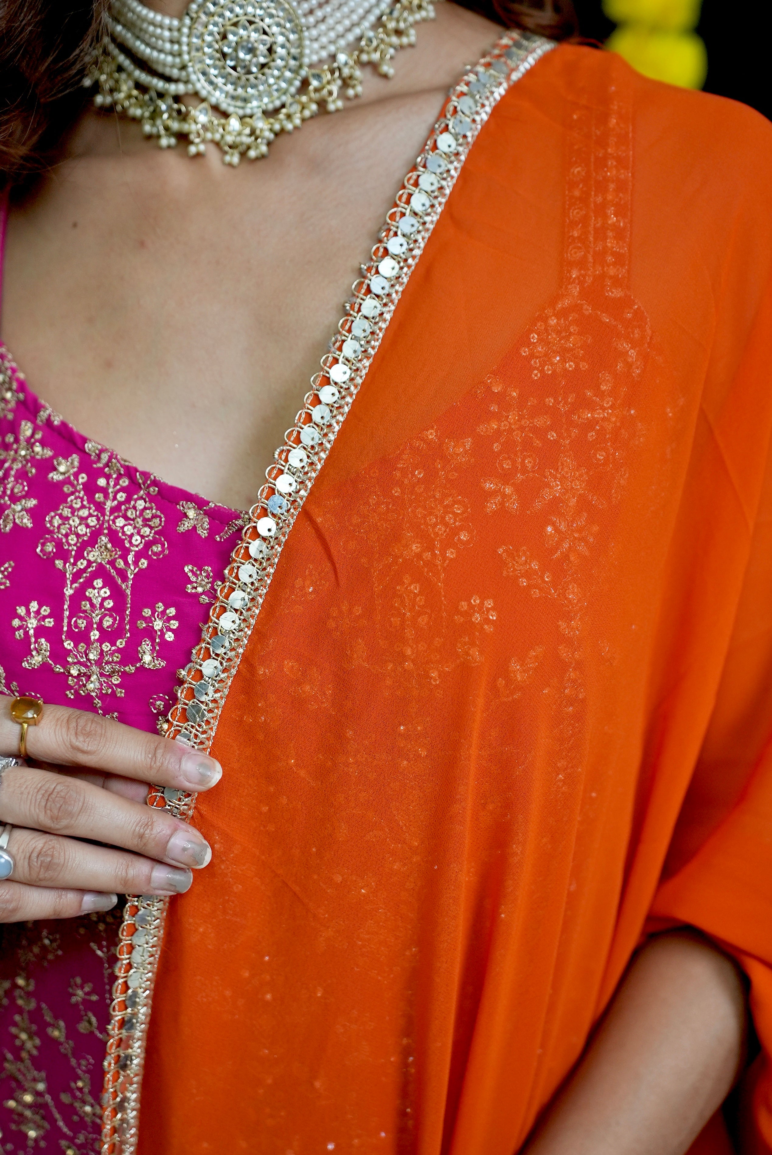 Pink & Orange sharara suit set #041001