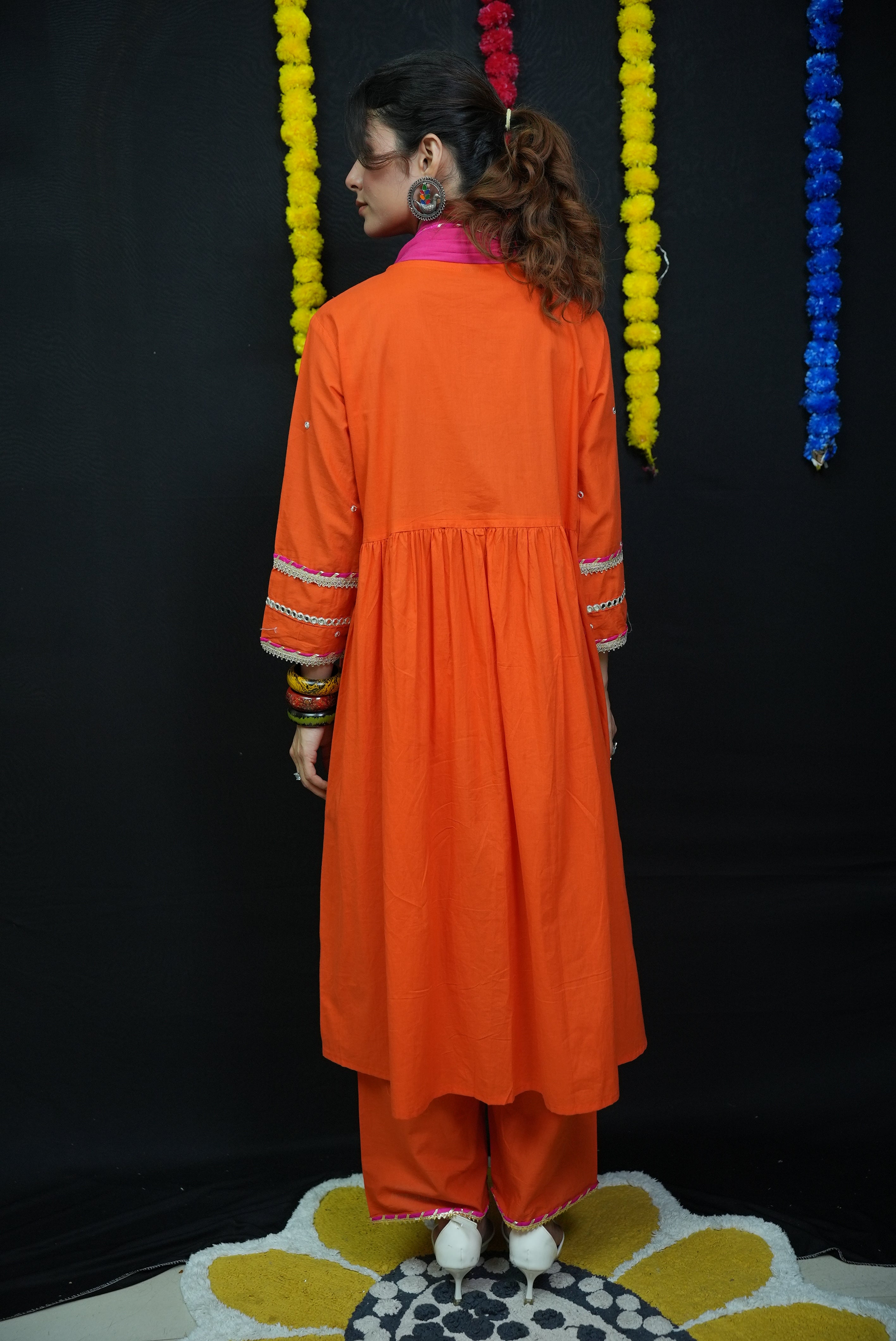Orange anarkali A line suit set #051006