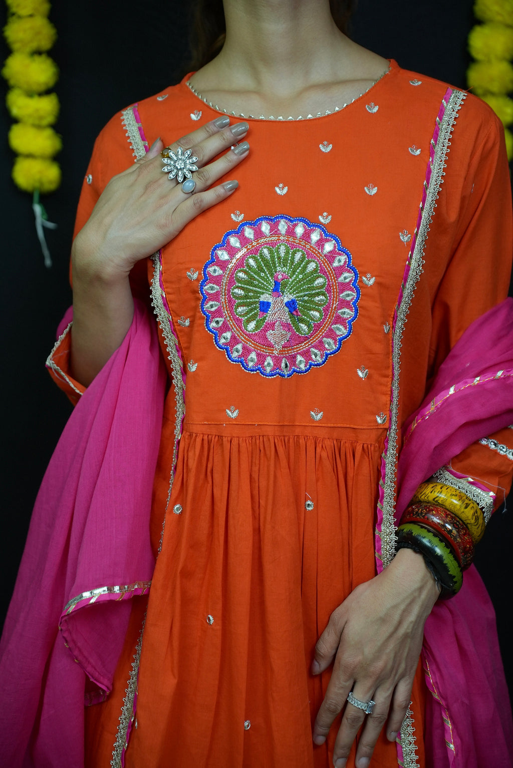 Orange anarkali A line suit set #051006